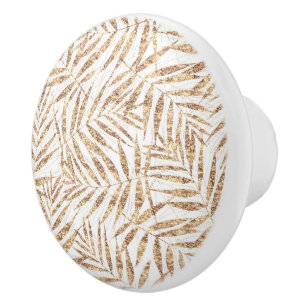 Elegant golden tropical palm leaves design ceramic knob