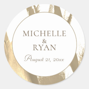 Elegant Golden Tulips Floral Wedding Classic Round Sticker
