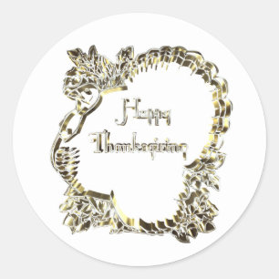 Elegant Golden Turkey Happy Thanksgiving Text Classic Round Sticker