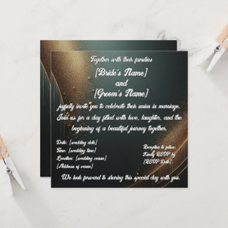 Elegant golden turquoise wedding invitation