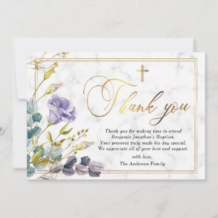 Elegant Golden Vintage Floral Baptism Thank You Card
