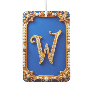 Elegant Golden W Monogram Decorated With Pearls Air Freshener