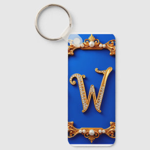 Elegant Golden W Monogram Decorated With Pearls  Keychain