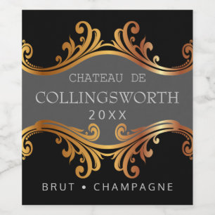 Elegant Golden Wedding Sparkling Wine Bottle Label