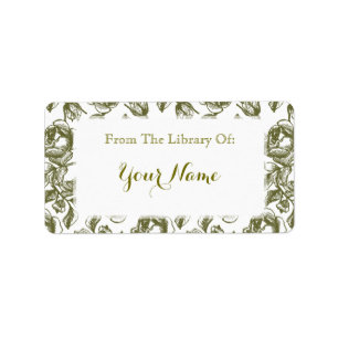 Elegant Golden White Rose Etching Bookplate Label