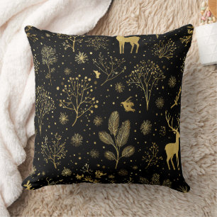 Elegant Golden Winter Forest Pattern Throw Pillow