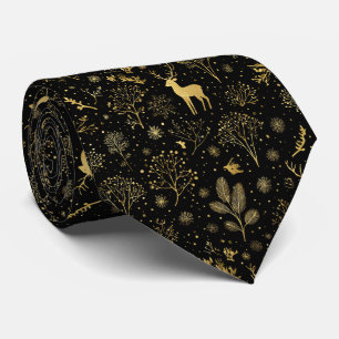 Elegant Golden Winter Forest Pattern Tie