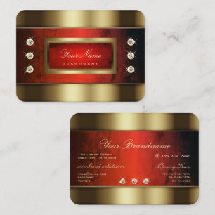 Elegant Golden with Red Marble and Faux Diamonds Business Card
