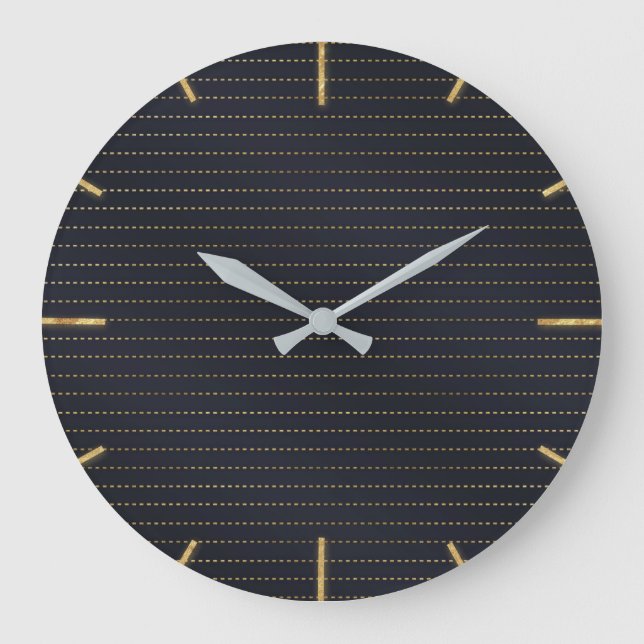 Elegant Golden Yellow Dashed Stripes Bluish Gray Large Clock (Front)