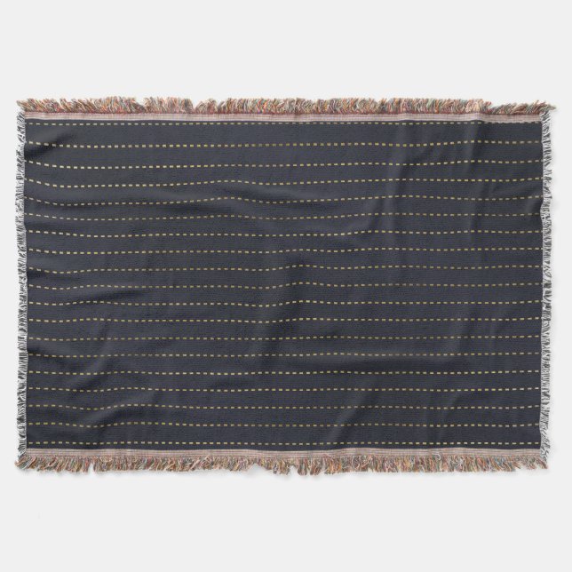 Elegant Golden Yellow Dashed Stripes Bluish Grey Throw Blanket (Front)