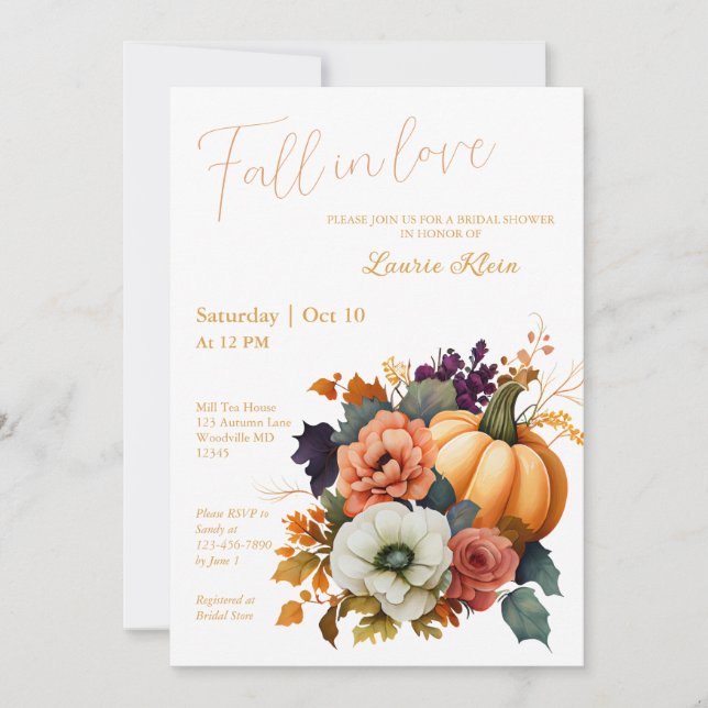 Elegant Golden Yellow Fall in Love Bridal Shower  Invitation (Front)