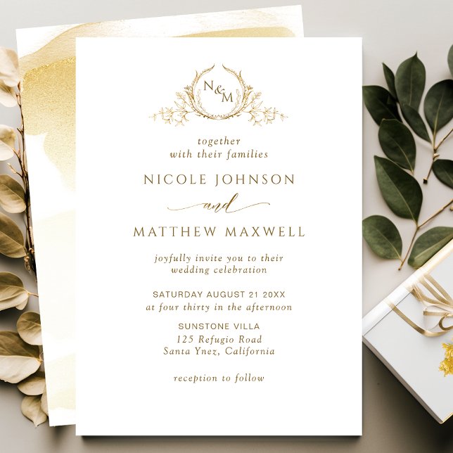 Elegant Golden Yellow Monogram Wedding Invitation (Creator Uploaded)