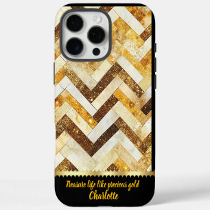 Elegant golden zigzag pattern on polished surface iPhone 16 pro max case