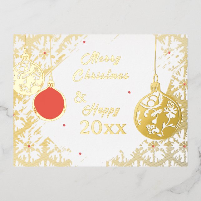 Elegant Goldfoil Festive Ornaments Christmas Foil Invitation Postcard (Front)