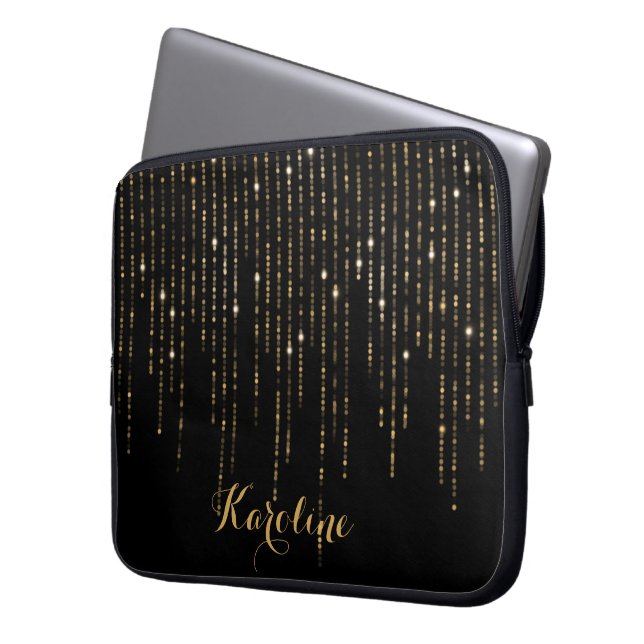 Elegant Golding Glitter Personalized Laptop Sleeve (Front Left)