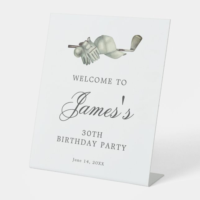 Elegant Golf 30th Birthday Party Welcome Pedestal Sign (Front)