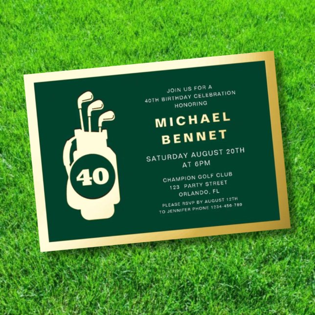 Elegant Golf 40th Birthday Gold (Elegant Golf 40th Birthday Gold Foil Invitation)