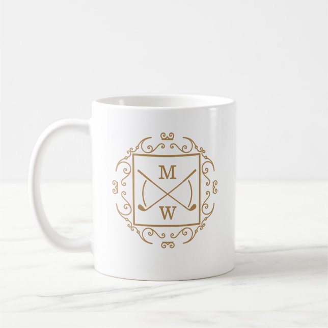 Elegant Golf Clubs Monogram Coffee Mug (Left)