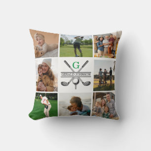 Elegant Golf Monogram Collage Design Throw Pillow