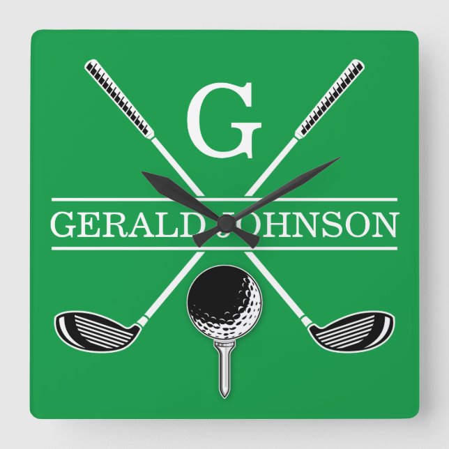 Elegant Golf Monogram Design Square Wall Clock (Front)