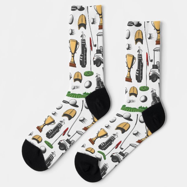 Elegant Golf Pattern: Golfers and Equipment Socks (Left)