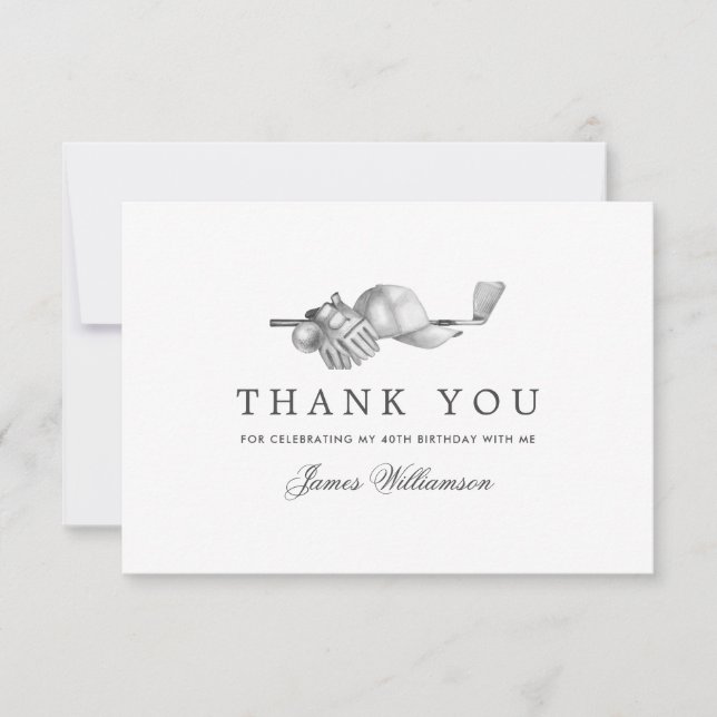 Elegant Golf Theme 40th Birthday Thank You Card (Front)