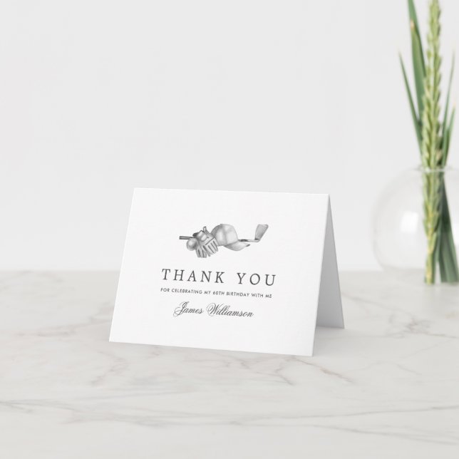 Elegant Golf Theme 60th Birthday Thank You Card (Front)