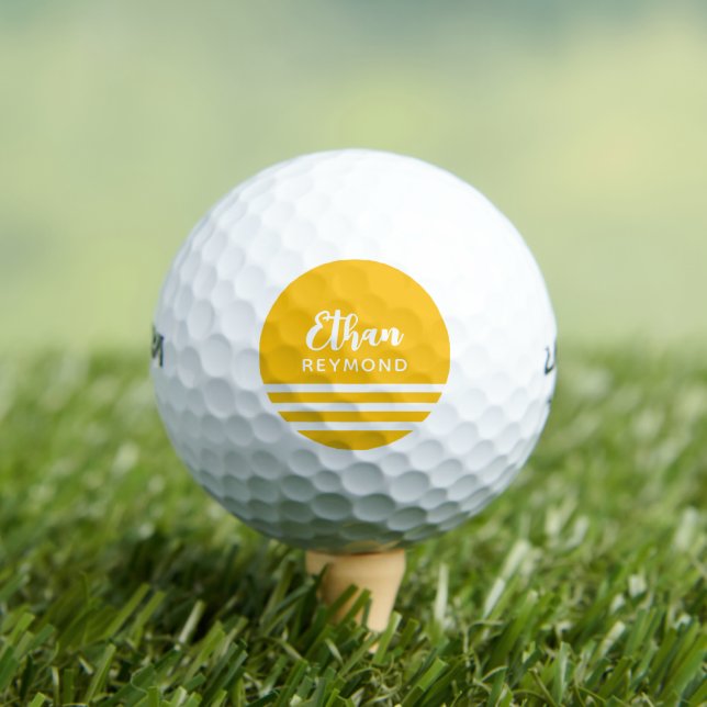 Elegant Golfer Name with 3 Stripes on Yellow Golf Balls (Insitu Tee)