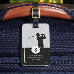 Elegant Golfer with Golf Club Black&White Luggage Tag