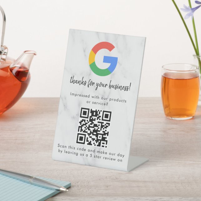 Elegant Google reviews qr code tabletop sign (In SItu)