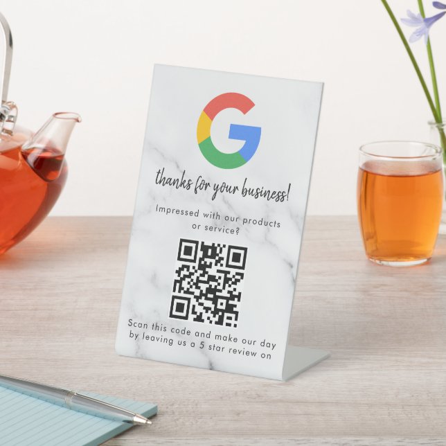 Elegant Google reviews qr code tabletop sign (In SItu)