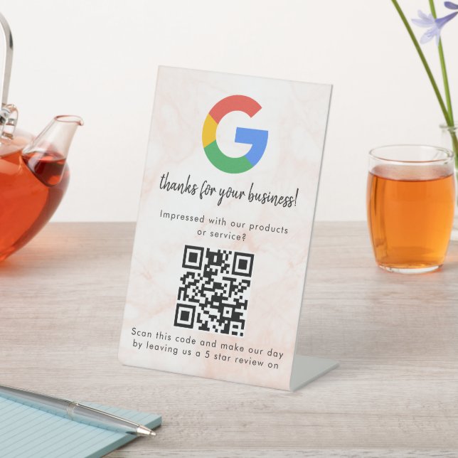 Elegant Google reviews qr code tabletop sign (In SItu)