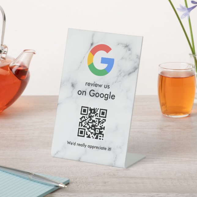 Elegant Google reviews qr code tabletop sign (In SItu)