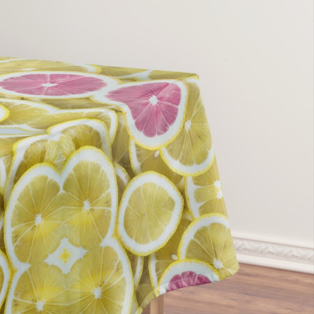 Elegant Gorgeous Pink and Yellow Lemon Pattern Tablecloth (In Situ)