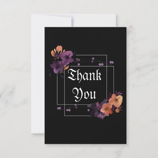 Elegant Goth Black Dark Floral Personalized  Thank You Card (Front)
