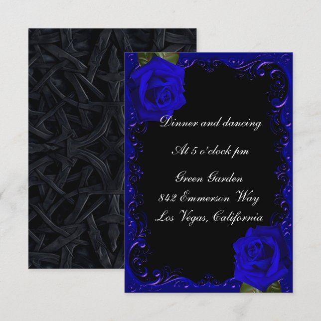 Elegant Goth Blue Roses Reception Card (Front/Back)