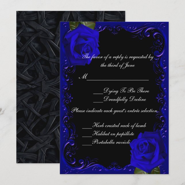 Elegant Goth Blue Roses Response Card (Front/Back)