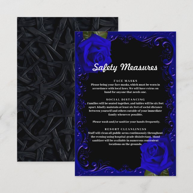 Elegant Goth Blue Roses Safety Measures Card (Front/Back)