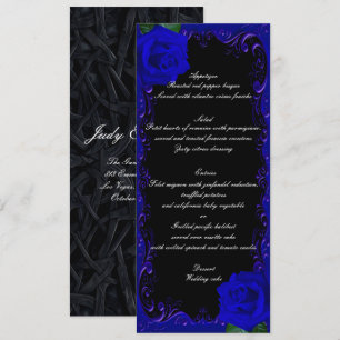 Elegant Goth Blue Roses Wedding Menu