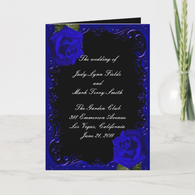 Elegant Goth Blue Roses Wedding Program (Front)