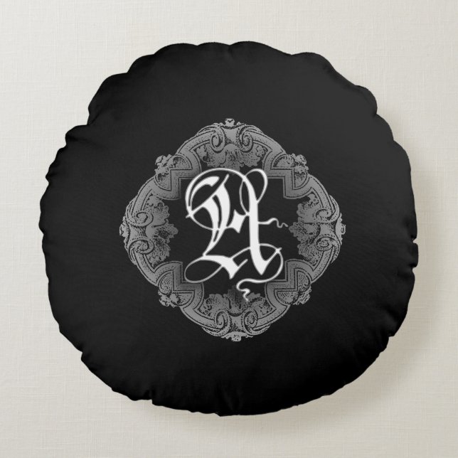 Elegant Goth Initial A Round Throw Pillow (Front)