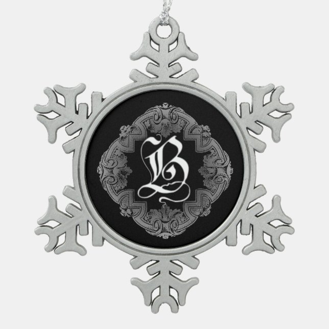 Elegant Goth Initial B Snowflake Ornament (Front)