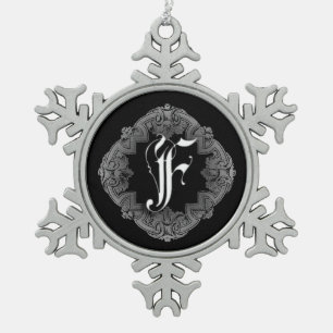 Elegant Goth Initial F Snowflake Ornament