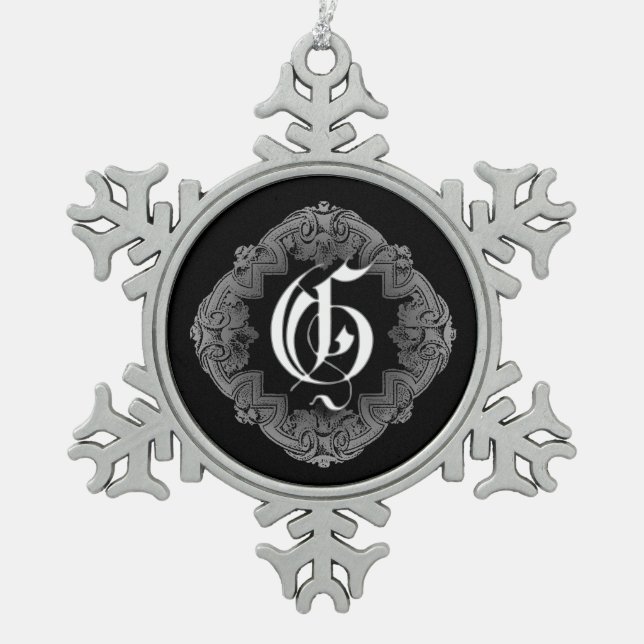 Elegant Goth Initial G Snowflake Ornament (Front)