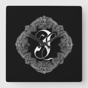 Elegant Goth Initial I Square Wall Clock