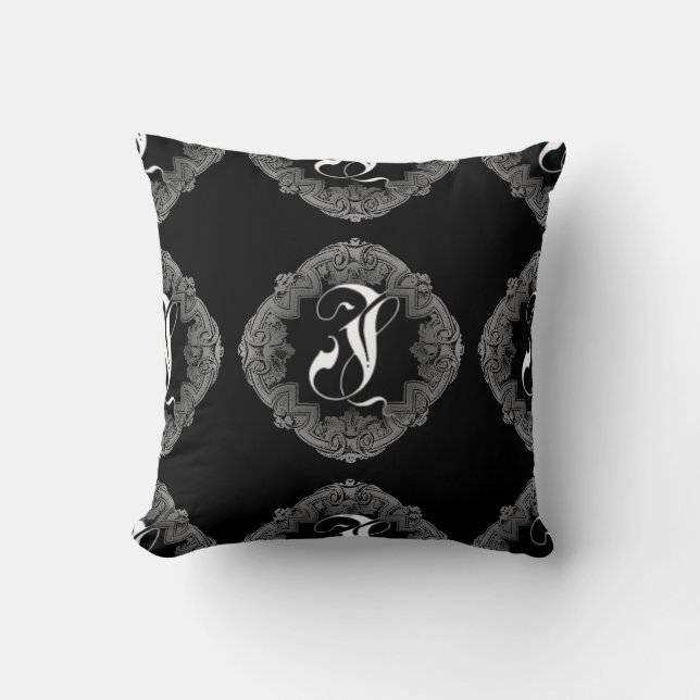 Elegant Goth Initial I Throw Pillow (Front)