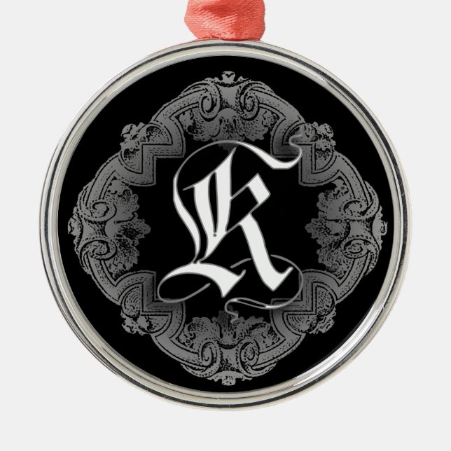 Elegant Goth Initial K Metal Ornament (Front)