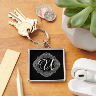 Elegant Goth Initial Keychain