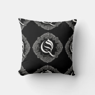 Elegant Goth Initial Q Throw Pillow