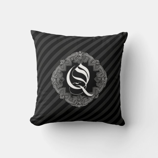 Elegant Goth Initial Q Throw Pillow (Front)